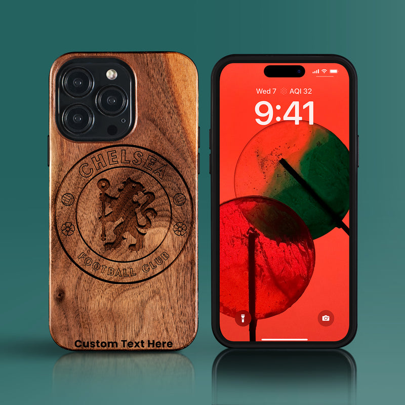 Custom Chelsea F.C. iPhone 15/15 Pro/15 Pro Max/15 Plus Case - Carved Wood Chelsea FC Cover