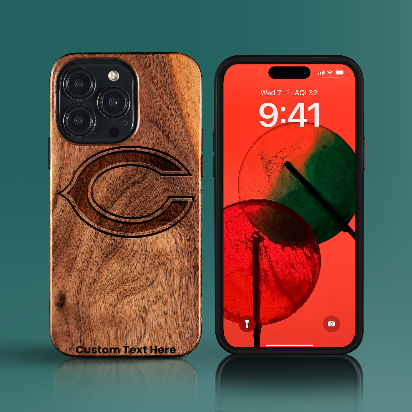 Custom Chicago Bears iPhone 15/15 Pro/15 Pro Max/15 Plus Case - Carved Wood Chicago Bears Cover