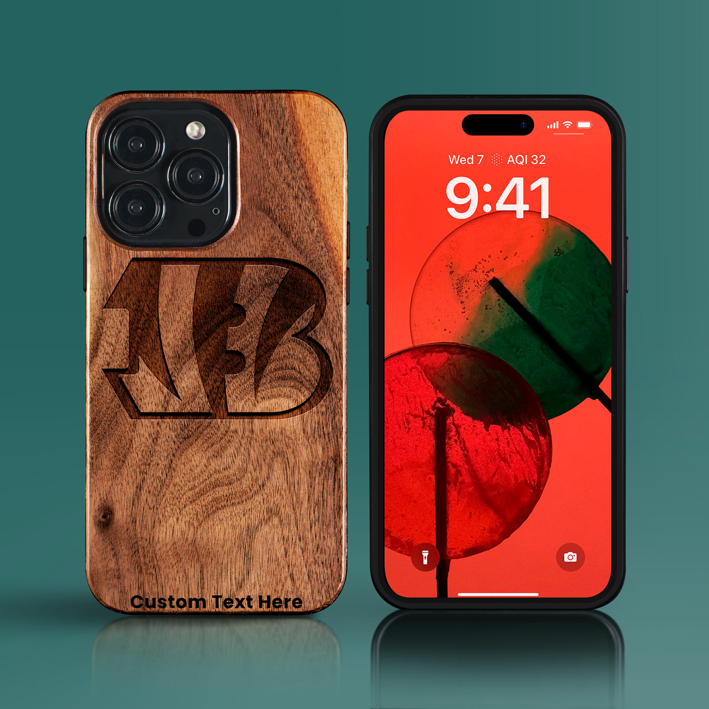 Custom Cincinnati Bengals iPhone 15/15 Pro/15 Pro Max/15 Plus Case - Carved Wood Bengals Cover