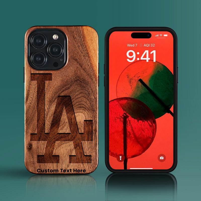 Custom Classic Los Angeles Dodgers iPhone 15/15 Pro/15 Pro Max/15 Plus Case - Carved Wood Dodgers Cover