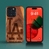 Custom Classic Los Angeles Dodgers iPhone 15/15 Pro/15 Pro Max/15 Plus Case - Carved Wood Dodgers Cover