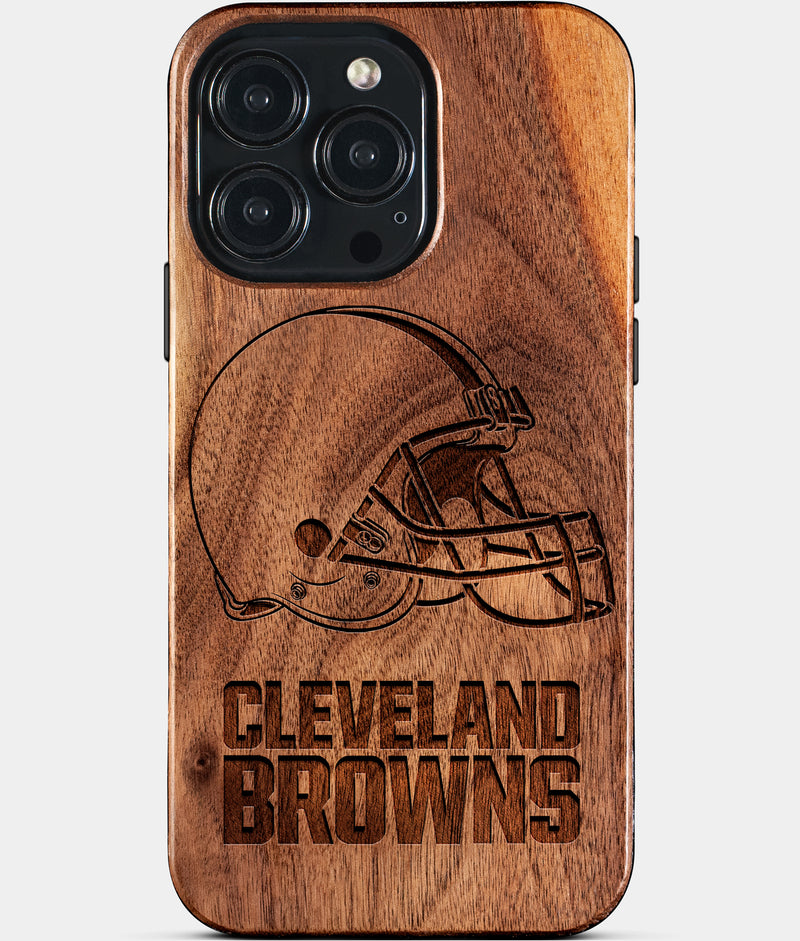 Custom Cleveland Browns iPhone 15/15 Pro/15 Pro Max/15 Plus Case - Wood Cleveland Browns Cover - Eco-friendly Cleveland Browns iPhone 15 Case - Carved Wood Custom Cleveland Browns Gift For Him - Monogrammed Personalized iPhone 15 Cover By Engraved In Nature