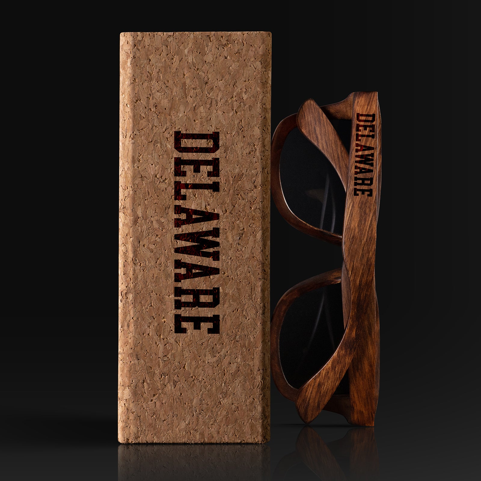 Delaware II Wood Sunglasses with custom engraving. Custom Delaware II Gifts For Men -  Sustainable Delaware II eco friendly products - Personalized Delaware II Birthday Gifts - Unique Delaware II travel Souvenirs and gift shops. Delaware II Wayfarer Eyewear and Shades wiith Box