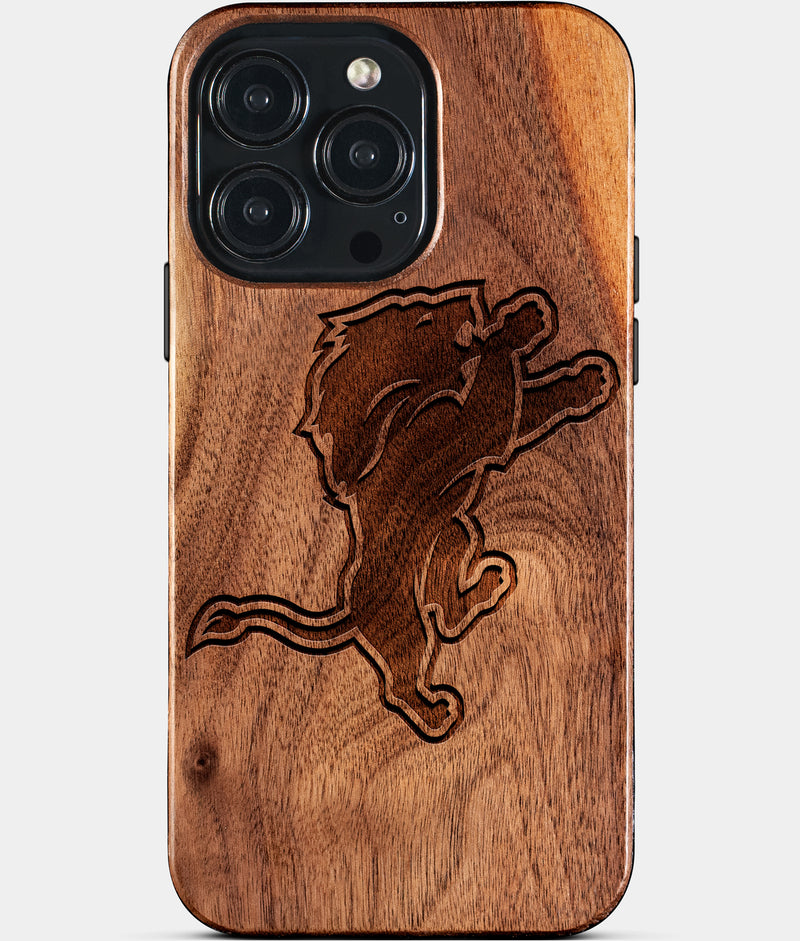 Custom Detroit Lions iPhone 15/15 Pro/15 Pro Max/15 Plus Case - Wood Detroit Lions Cover - Eco-friendly Detroit Lions iPhone 15 Case - Carved Wood Custom Detroit Lions Gift For Him - Monogrammed Personalized iPhone 15 Cover By Engraved In Nature