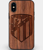 Custom Carved Wood Atletico Madrid iPhone XS Max Case | Personalized Walnut Wood Atletico Madrid Cover, Birthday Gift, Gifts For Him, Monogrammed Gift For Fan | by Engraved In Nature