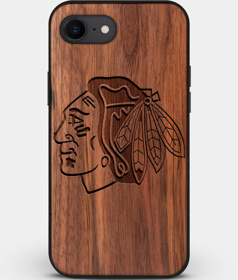 Best Custom Engraved Walnut Wood Chicago Blackhawks iPhone SE Case - Engraved In Nature