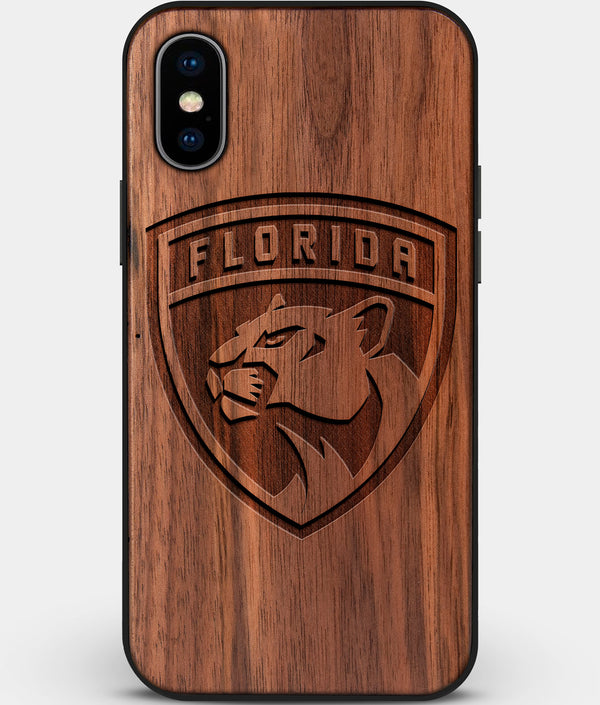 Custom Carved Wood Florida Panthers iPhone XS Max Case | Personalized Walnut Wood Florida Panthers Cover, Birthday Gift, Gifts For Him, Monogrammed Gift For Fan | by Engraved In Nature