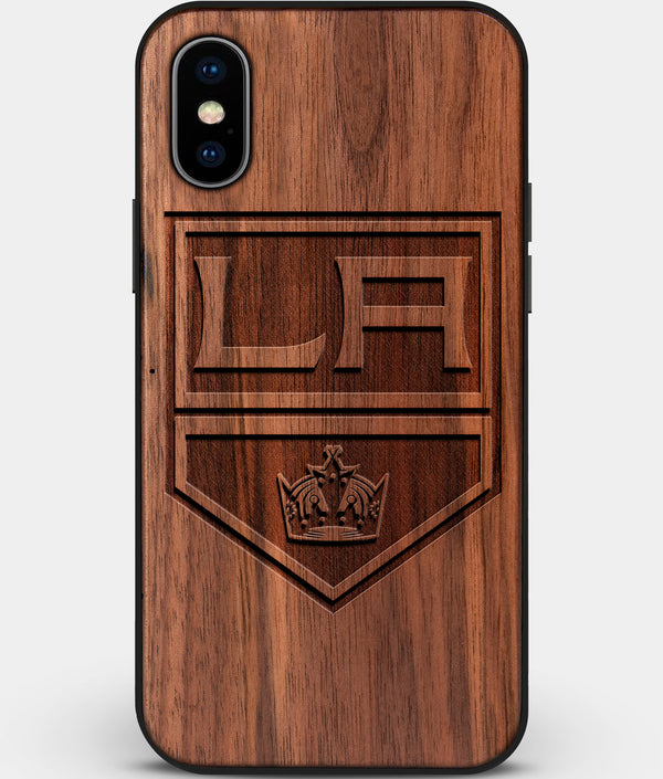 Custom Carved Wood Los Angeles Kings iPhone X/XS Case | Personalized Walnut Wood Los Angeles Kings Cover, Birthday Gift, Gifts For Him, Monogrammed Gift For Fan | by Engraved In Nature