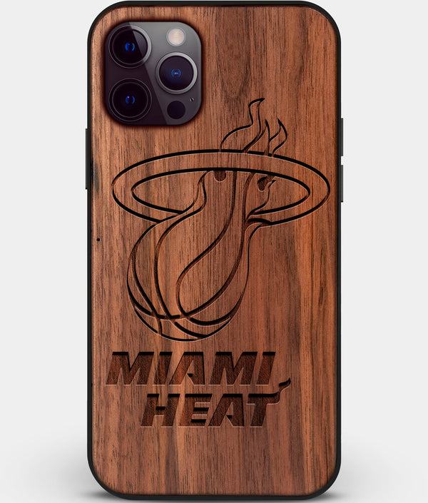 Custom Carved Wood Miami Heat iPhone 12 Pro Max Case | Personalized Walnut Wood Miami Heat Cover, Birthday Gift, Gifts For Him, Monogrammed Gift For Fan | by Engraved In Nature