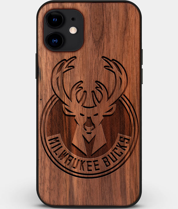 Custom Carved Wood Milwaukee Bucks iPhone 12 Case | Personalized Walnut Wood Milwaukee Bucks Cover, Birthday Gift, Gifts For Him, Monogrammed Gift For Fan | by Engraved In Nature