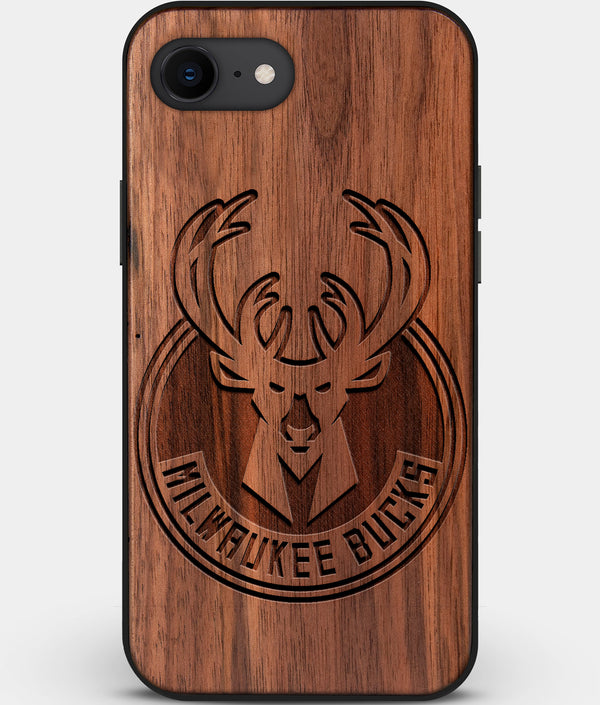 Best Custom Engraved Walnut Wood Milwaukee Bucks iPhone SE Case - Engraved In Nature