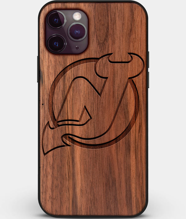 Custom Carved Wood New Jersey Devils iPhone 11 Pro Case | Personalized Walnut Wood New Jersey Devils Cover, Birthday Gift, Gifts For Him, Monogrammed Gift For Fan | by Engraved In Nature