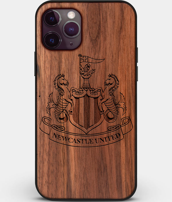 Custom Carved Wood Newcastle United F.C. iPhone 11 Pro Max Case | Personalized Walnut Wood Newcastle United F.C. Cover, Birthday Gift, Gifts For Him, Monogrammed Gift For Fan | by Engraved In Nature