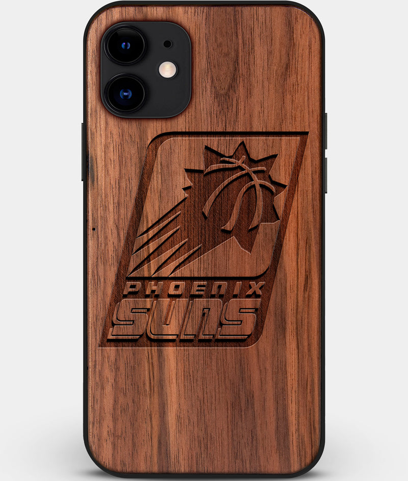 Custom Carved Wood Phoenix Suns iPhone 12 Case | Personalized Walnut Wood Phoenix Suns Cover, Birthday Gift, Gifts For Him, Monogrammed Gift For Fan | by Engraved In Nature