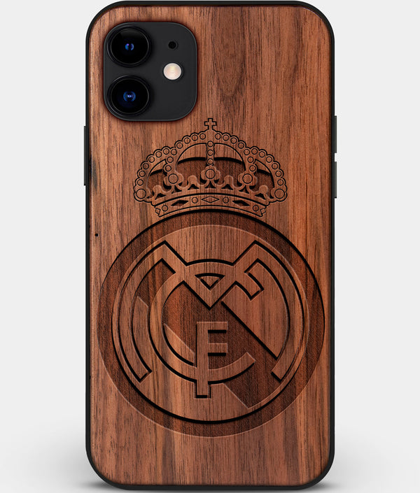 Custom Carved Wood Real Madrid C.F. iPhone 11 Case | Personalized Walnut Wood Real Madrid C.F. Cover, Birthday Gift, Gifts For Him, Monogrammed Gift For Fan | by Engraved In Nature