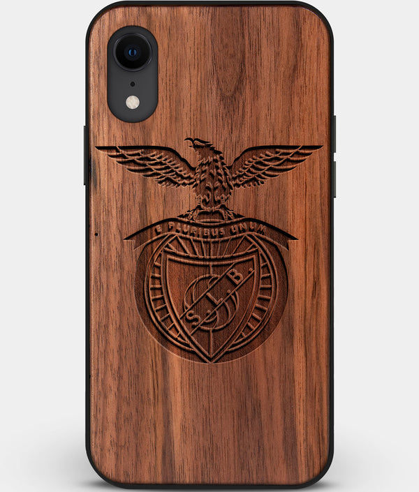 Custom Carved Wood S.L. Benfica iPhone XR Case | Personalized Walnut Wood S.L. Benfica Cover, Birthday Gift, Gifts For Him, Monogrammed Gift For Fan | by Engraved In Nature