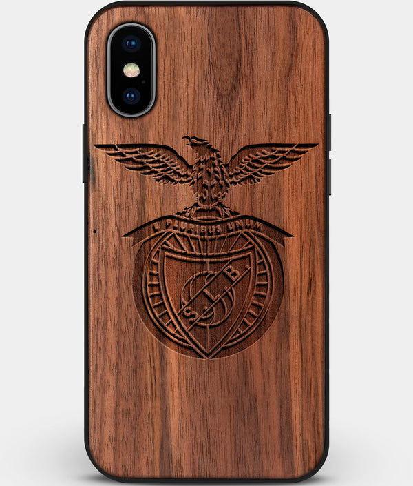 Custom Carved Wood S.L. Benfica iPhone XS Max Case | Personalized Walnut Wood S.L. Benfica Cover, Birthday Gift, Gifts For Him, Monogrammed Gift For Fan | by Engraved In Nature