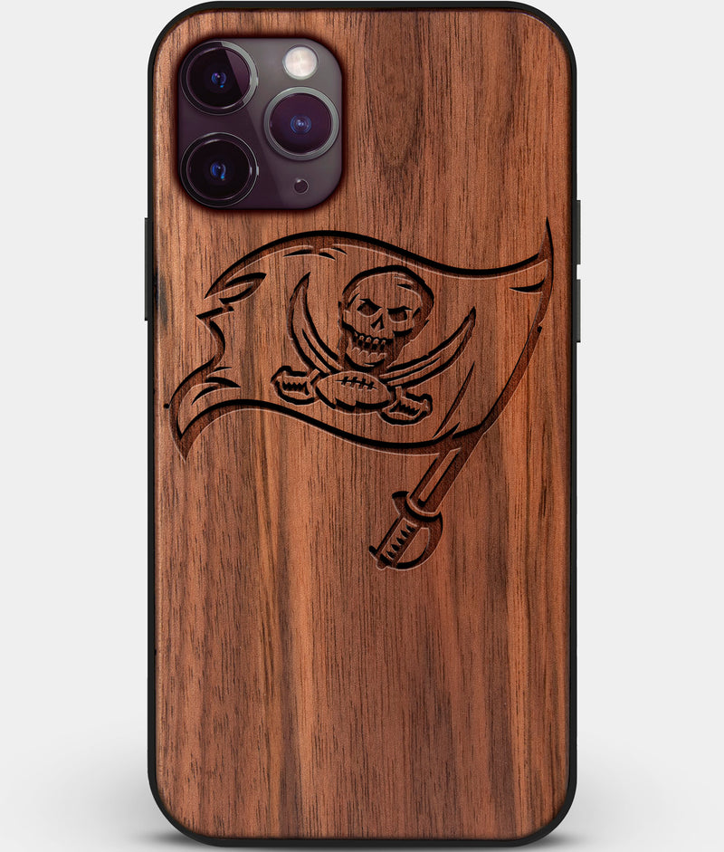 Custom Carved Wood Tampa Bay Buccaneers iPhone 11 Pro Case | Personalized Walnut Wood Tampa Bay Buccaneers Cover, Birthday Gift, Gifts For Him, Monogrammed Gift For Fan | by Engraved In Nature