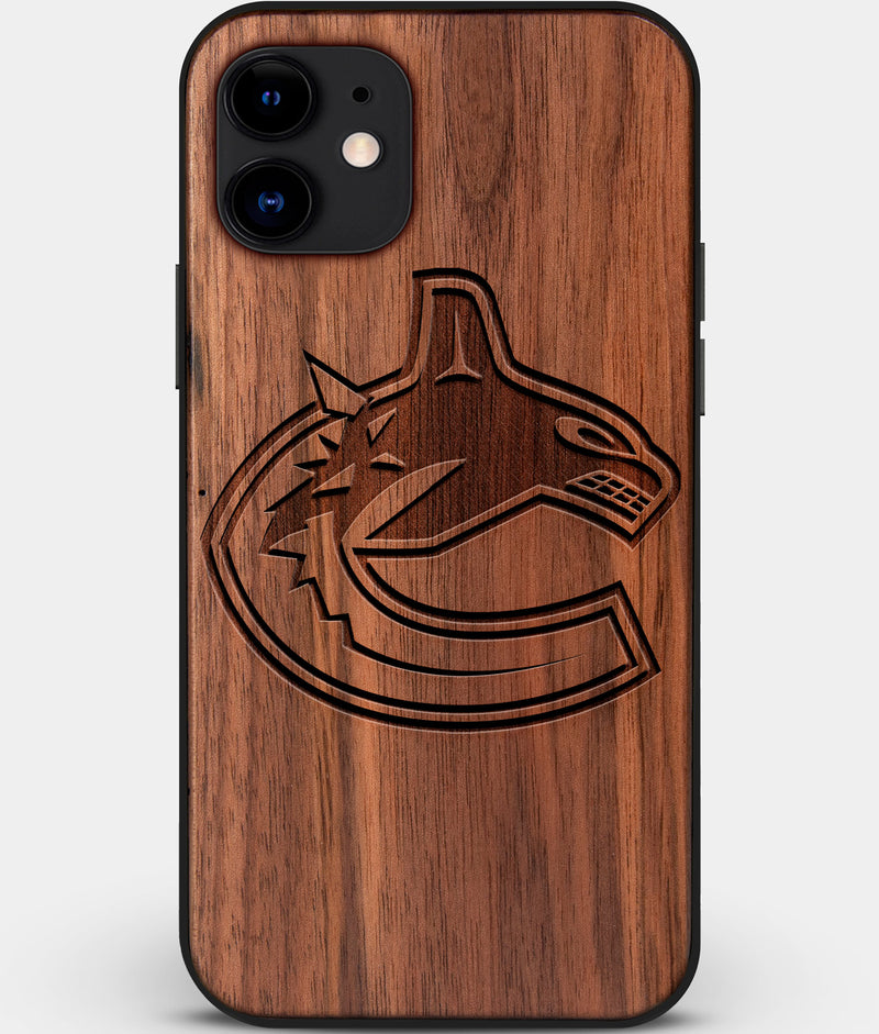 Custom Carved Wood Vancouver Canucks iPhone 12 Mini Case | Personalized Walnut Wood Vancouver Canucks Cover, Birthday Gift, Gifts For Him, Monogrammed Gift For Fan | by Engraved In Nature