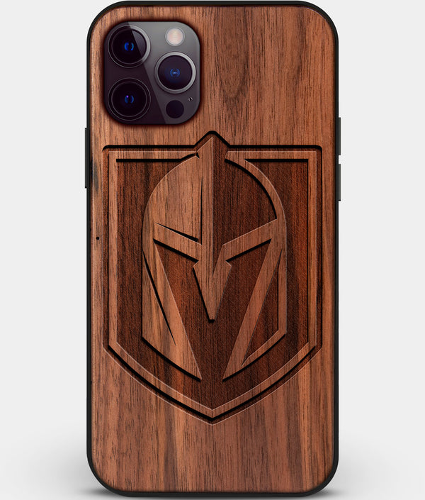 Custom Carved Wood Vegas Golden Knights iPhone 12 Pro Case | Personalized Walnut Wood Vegas Golden Knights Cover, Birthday Gift, Gifts For Him, Monogrammed Gift For Fan | by Engraved In Nature