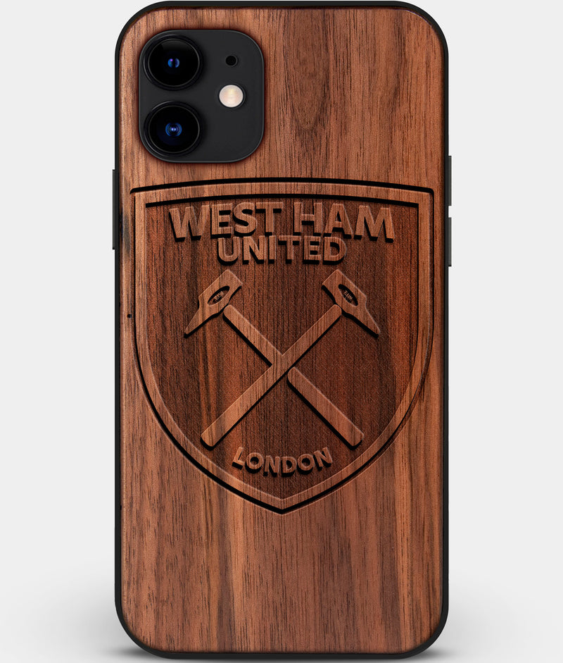 Custom Carved Wood West Ham United F.C. iPhone 11 Case | Personalized Walnut Wood West Ham United F.C. Cover, Birthday Gift, Gifts For Him, Monogrammed Gift For Fan | by Engraved In Nature