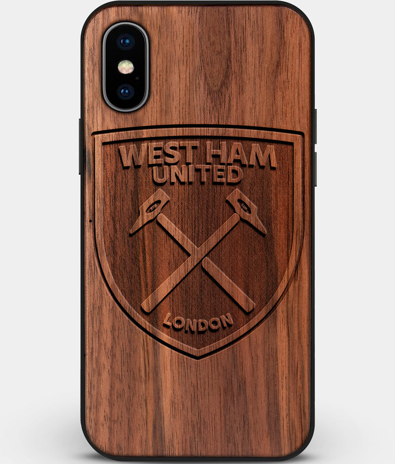 Custom Carved Wood West Ham United F.C. iPhone XS Max Case | Personalized Walnut Wood West Ham United F.C. Cover, Birthday Gift, Gifts For Him, Monogrammed Gift For Fan | by Engraved In Nature