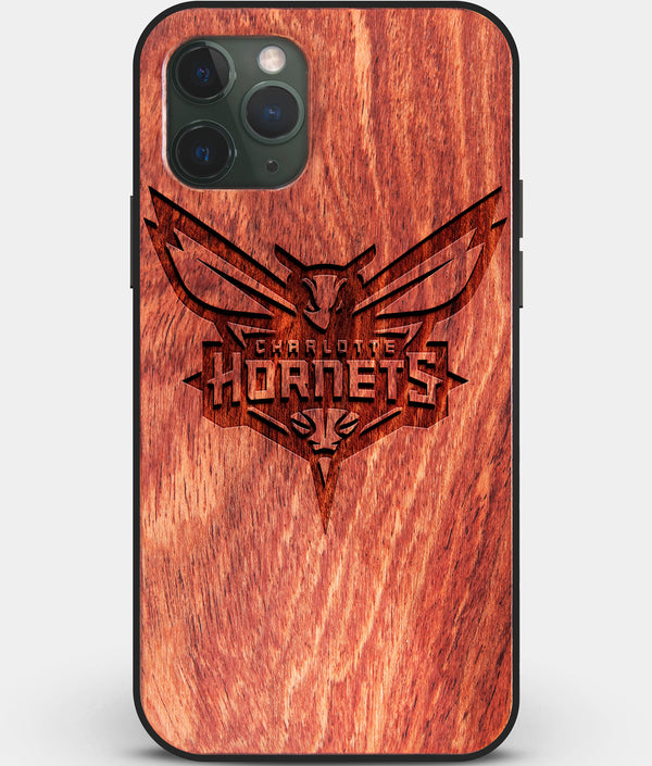 Custom Carved Wood Charlotte Hornets iPhone 11 Pro Case | Personalized Mahogany Wood Charlotte Hornets Cover, Birthday Gift, Gifts For Him, Monogrammed Gift For Fan | by Engraved In Nature