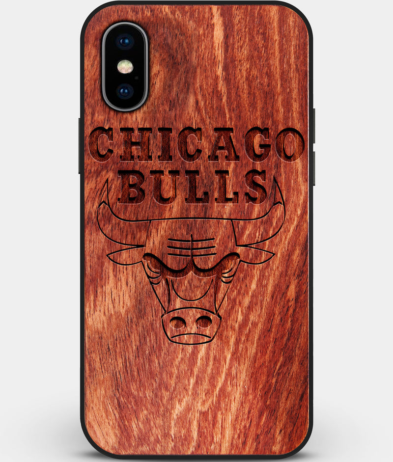 Custom Carved Wood Chicago Bulls iPhone X/XS Case | Personalized Mahogany Wood Chicago Bulls Cover, Birthday Gift, Gifts For Him, Monogrammed Gift For Fan | by Engraved In Nature