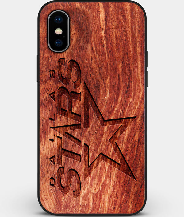 Custom Carved Wood Dallas Stars iPhone X/XS Case | Personalized Mahogany Wood Dallas Stars Cover, Birthday Gift, Gifts For Him, Monogrammed Gift For Fan | by Engraved In Nature