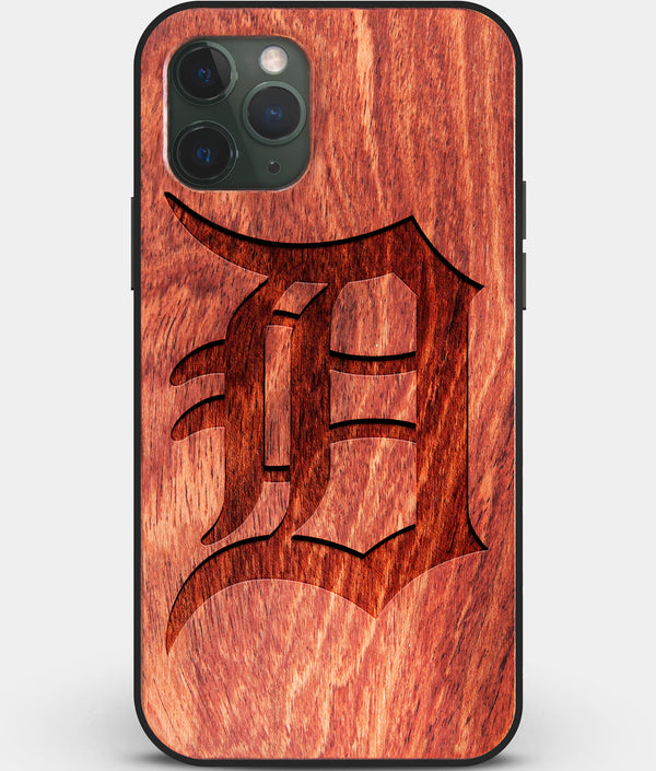 Custom Carved Wood Detroit Tigers iPhone 11 Pro Case | Personalized Mahogany Wood Detroit Tigers Cover, Birthday Gift, Gifts For Him, Monogrammed Gift For Fan | by Engraved In Nature