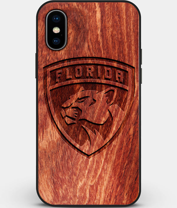 Custom Carved Wood Florida Panthers iPhone X/XS Case | Personalized Mahogany Wood Florida Panthers Cover, Birthday Gift, Gifts For Him, Monogrammed Gift For Fan | by Engraved In Nature