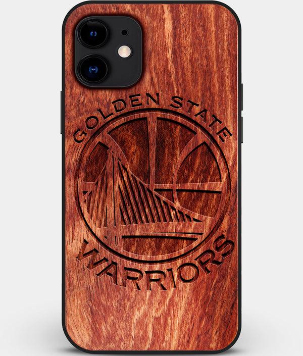 Custom Carved Wood Golden State Warriors iPhone 12 Case | Personalized Mahogany Wood Golden State Warriors Cover, Birthday Gift, Gifts For Him, Monogrammed Gift For Fan | by Engraved In Nature