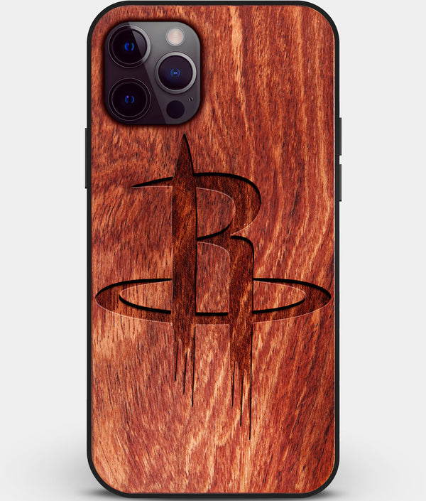 Custom Carved Wood Houston Rockets iPhone 12 Pro Max Case | Personalized Mahogany Wood Houston Rockets Cover, Birthday Gift, Gifts For Him, Monogrammed Gift For Fan | by Engraved In Nature