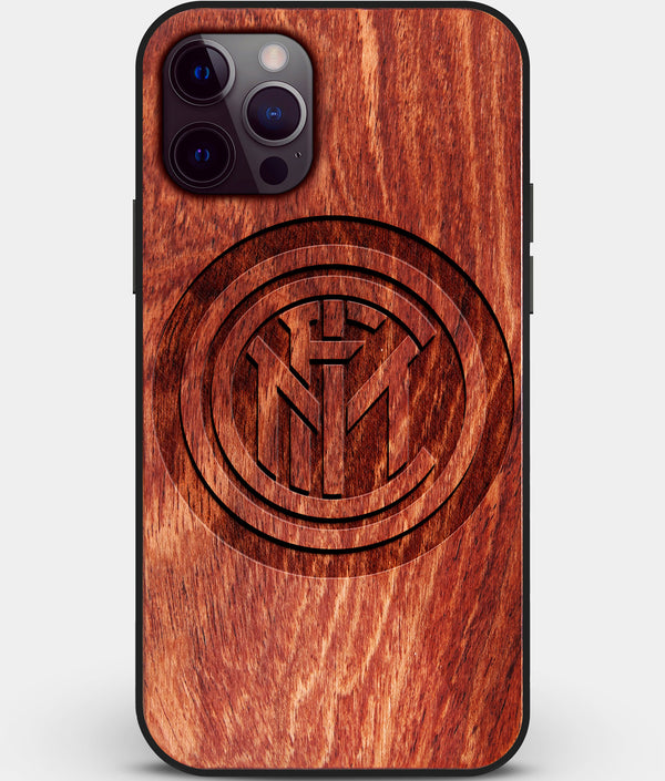 Custom Carved Wood Inter Milan FC iPhone 12 Pro Case | Personalized Mahogany Wood Inter Milan FC Cover, Birthday Gift, Gifts For Him, Monogrammed Gift For Fan | by Engraved In Nature