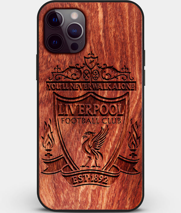 Custom Carved Wood Liverpool F.C. iPhone 12 Pro Case | Personalized Mahogany Wood Liverpool F.C. Cover, Birthday Gift, Gifts For Him, Monogrammed Gift For Fan | by Engraved In Nature