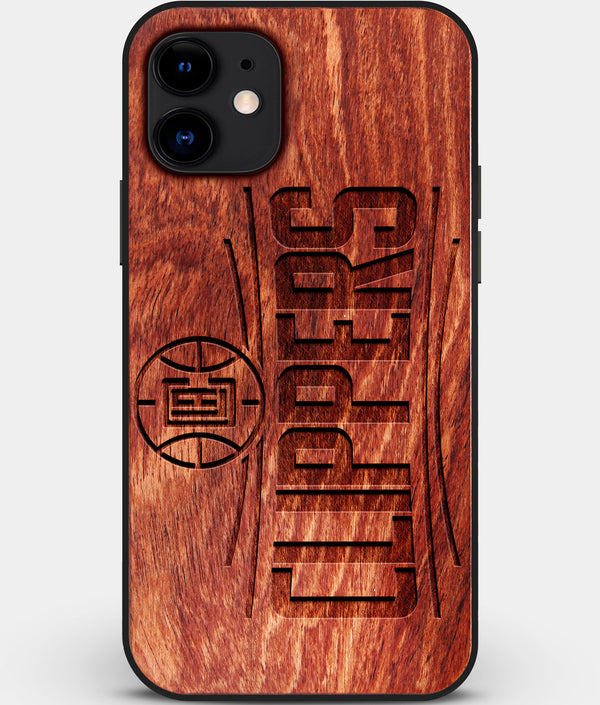 Custom Carved Wood Los Angeles Clippers iPhone 12 Case | Personalized Mahogany Wood Los Angeles Clippers Cover, Birthday Gift, Gifts For Him, Monogrammed Gift For Fan | by Engraved In Nature