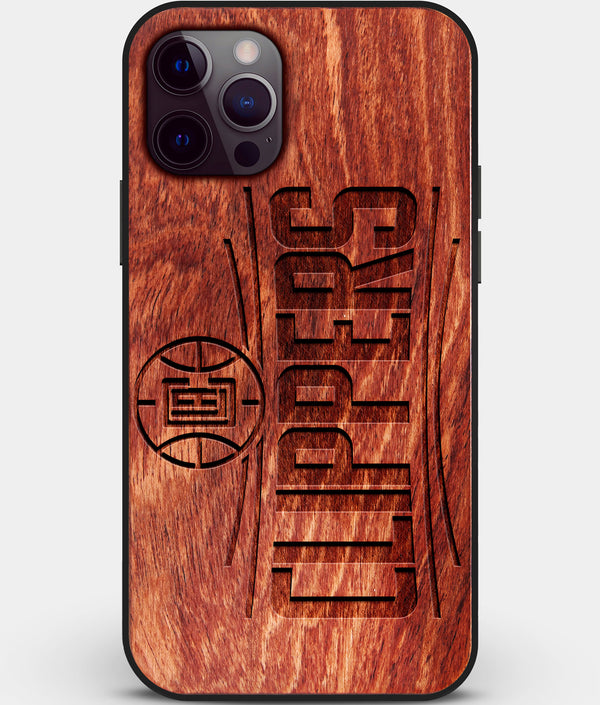 Custom Carved Wood Los Angeles Clippers iPhone 12 Pro Max Case | Personalized Mahogany Wood Los Angeles Clippers Cover, Birthday Gift, Gifts For Him, Monogrammed Gift For Fan | by Engraved In Nature