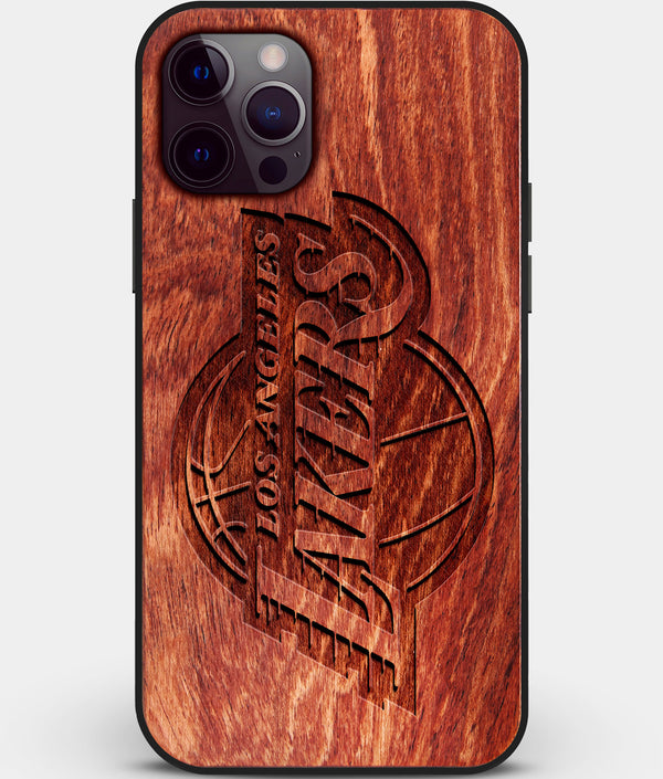 Custom Carved Wood Los Angeles Lakers iPhone 12 Pro Max Case | Personalized Mahogany Wood Los Angeles Lakers Cover, Birthday Gift, Gifts For Him, Monogrammed Gift For Fan | by Engraved In Nature