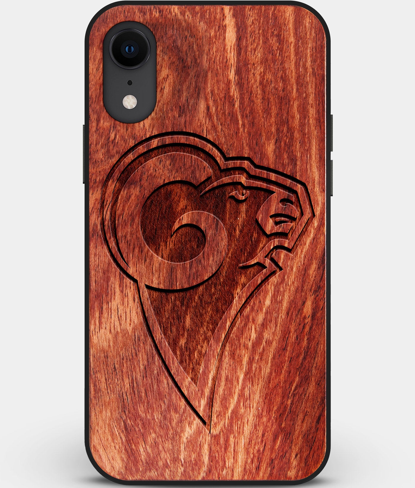 Custom Carved Wood Los Angeles Rams iPhone XR Case | Personalized Mahogany Wood Los Angeles Rams Cover, Birthday Gift, Gifts For Him, Monogrammed Gift For Fan | by Engraved In Nature