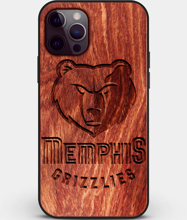 Custom Carved Wood Memphis Grizzlies iPhone 12 Pro Max Case | Personalized Mahogany Wood Memphis Grizzlies Cover, Birthday Gift, Gifts For Him, Monogrammed Gift For Fan | by Engraved In Nature