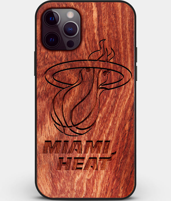 Custom Carved Wood Miami Heat iPhone 12 Pro Max Case | Personalized Mahogany Wood Miami Heat Cover, Birthday Gift, Gifts For Him, Monogrammed Gift For Fan | by Engraved In Nature