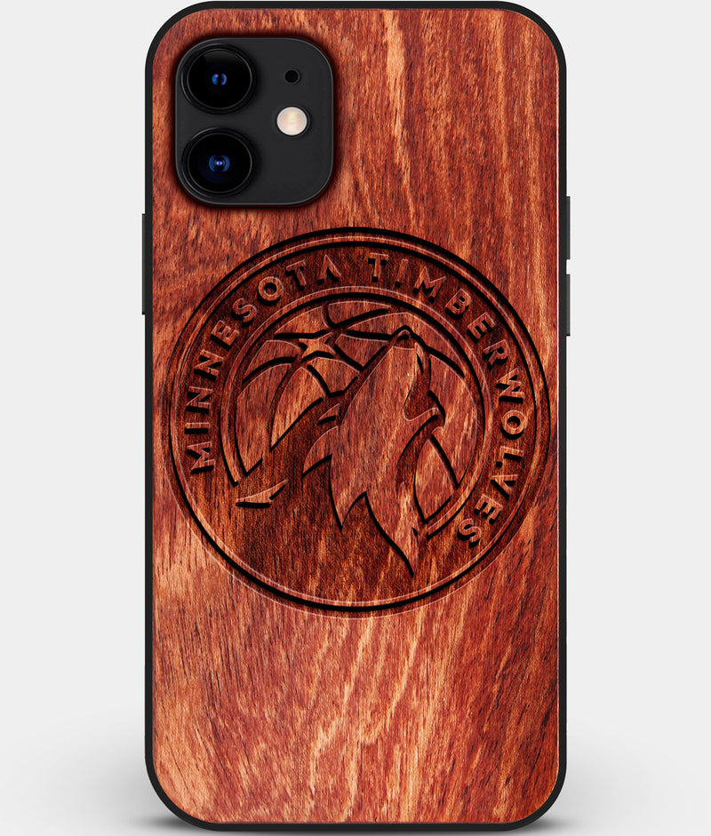 Custom Carved Wood Minnesota Timberwolves iPhone 12 Case | Personalized Mahogany Wood Minnesota Timberwolves Cover, Birthday Gift, Gifts For Him, Monogrammed Gift For Fan | by Engraved In Nature