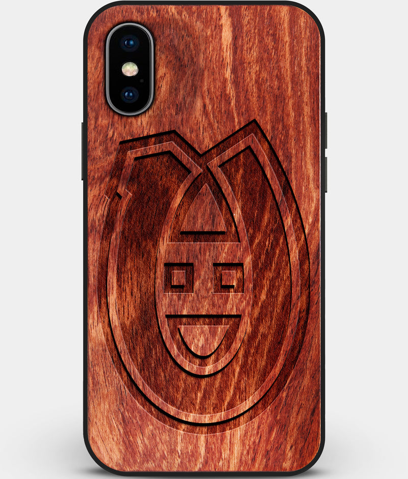 Custom Carved Wood Montreal Canadiens iPhone X/XS Case | Personalized Mahogany Wood Montreal Canadiens Cover, Birthday Gift, Gifts For Him, Monogrammed Gift For Fan | by Engraved In Nature