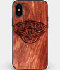 Custom Carved Wood New Orleans Pelicans iPhone XS Max Case | Personalized Mahogany Wood New Orleans Pelicans Cover, Birthday Gift, Gifts For Him, Monogrammed Gift For Fan | by Engraved In Nature