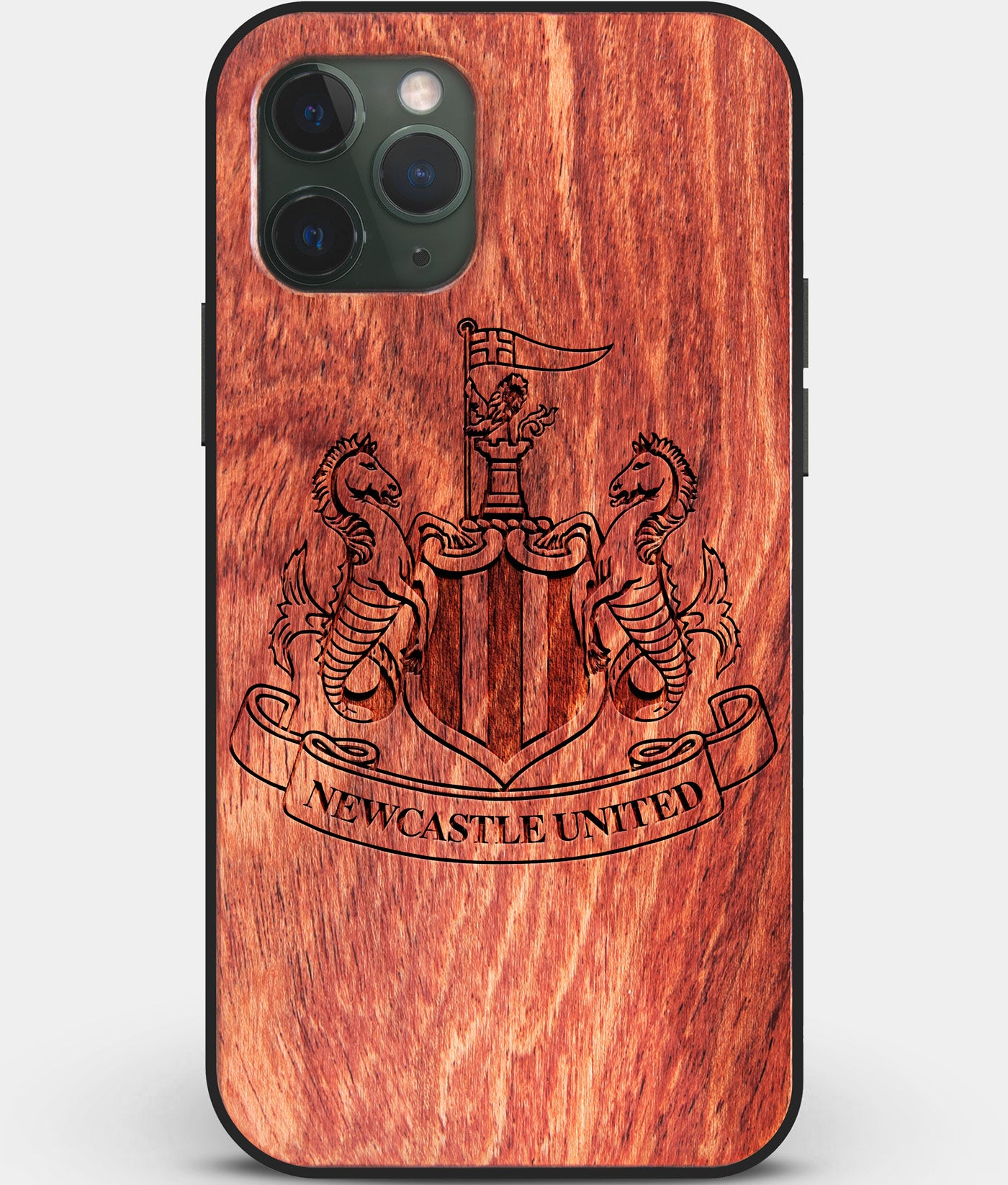 Custom Carved Wood Newcastle United F.C. iPhone 11 Pro Max Case | Personalized Mahogany Wood Newcastle United F.C. Cover, Birthday Gift, Gifts For Him, Monogrammed Gift For Fan | by Engraved In Nature