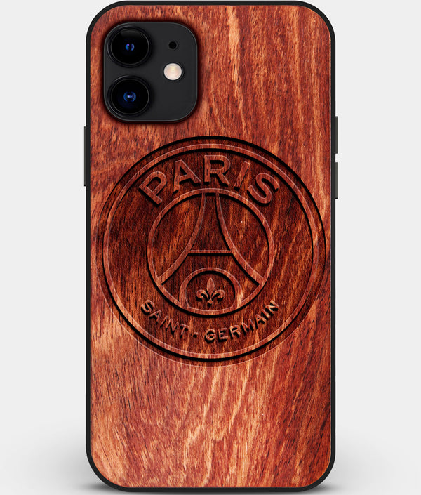 Custom Carved Wood Paris Saint Germain F.C. iPhone 12 Case | Personalized Mahogany Wood Paris Saint Germain F.C. Cover, Birthday Gift, Gifts For Him, Monogrammed Gift For Fan | by Engraved In Nature