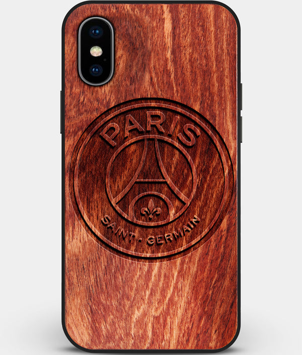 Custom Carved Wood Paris Saint Germain F.C. iPhone X/XS Case | Personalized Mahogany Wood Paris Saint Germain F.C. Cover, Birthday Gift, Gifts For Him, Monogrammed Gift For Fan | by Engraved In Nature