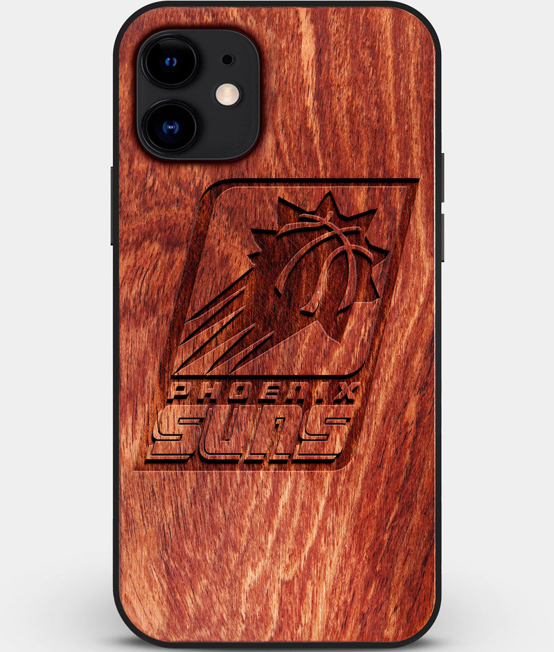 Custom Carved Wood Phoenix Suns iPhone 12 Case | Personalized Mahogany Wood Phoenix Suns Cover, Birthday Gift, Gifts For Him, Monogrammed Gift For Fan | by Engraved In Nature
