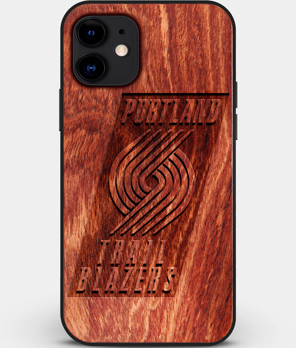 Custom Carved Wood Portland Trail Blazers iPhone 12 Case | Personalized Mahogany Wood Portland Trail Blazers Cover, Birthday Gift, Gifts For Him, Monogrammed Gift For Fan | by Engraved In Nature