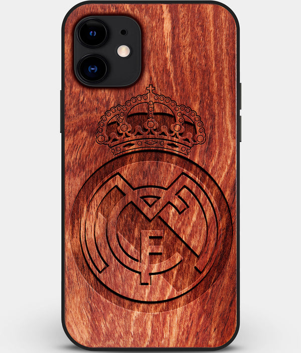 Custom Carved Wood Real Madrid C.F. iPhone 11 Case | Personalized Mahogany Wood Real Madrid C.F. Cover, Birthday Gift, Gifts For Him, Monogrammed Gift For Fan | by Engraved In Nature